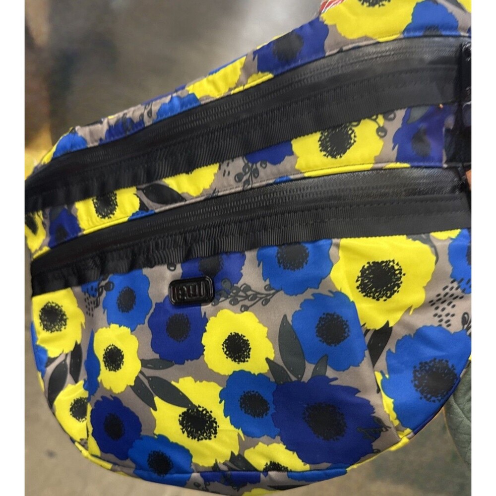Lug Hippy Yellow Blue Black Nylon Flower Crossbody Adjustable Strap Shoulder Bag